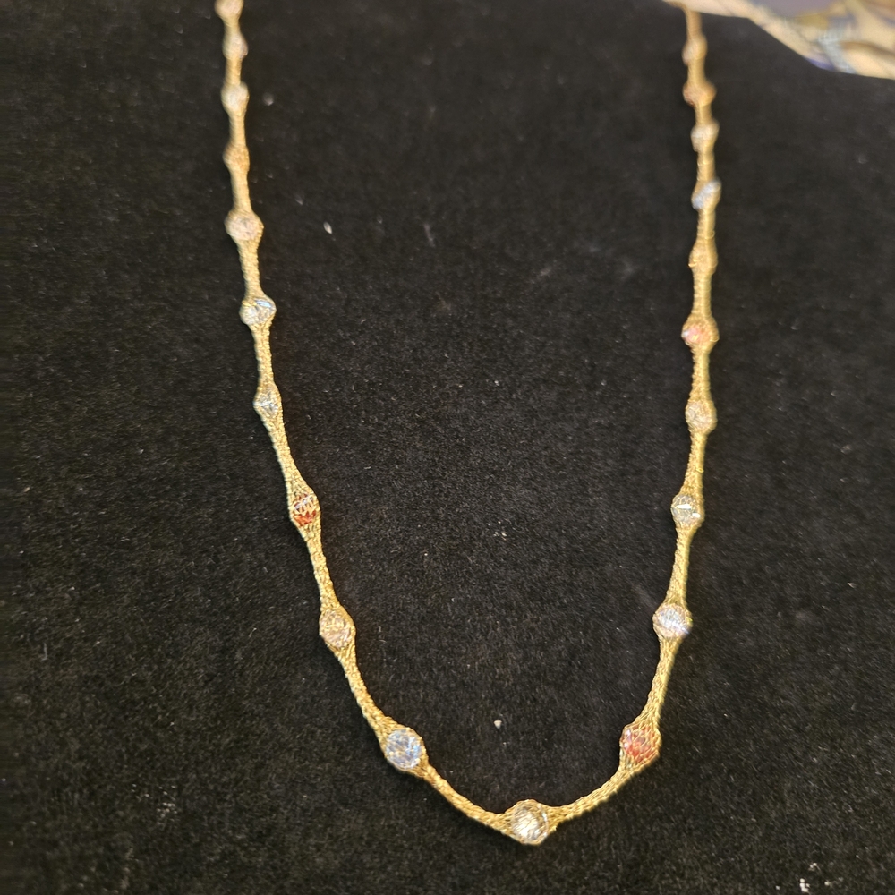 10KT Mesh Gold 18 Inch Necklace with Multi-Colored Stones - Picture 3 of 9